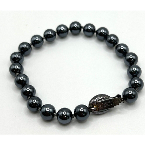 Talbots Gunmetal Silver Gray Faux Pearl Multi Strand Chunky Necklace & Bracelet - Picture 6 of 8